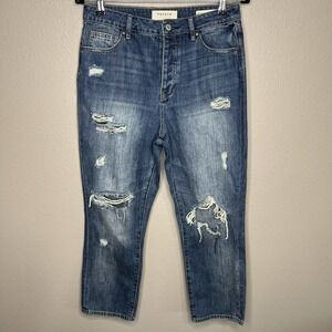 PacSun Mom Jean Blue Denim High Rise Button Fly Cropped Distressed Jeans Sz 28